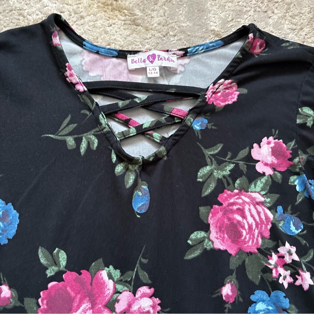 Bella & Birdie Girls Floral Rose Bell Sleeve Dress Size 12-14 (Large) Youth - Picture 4 of 13